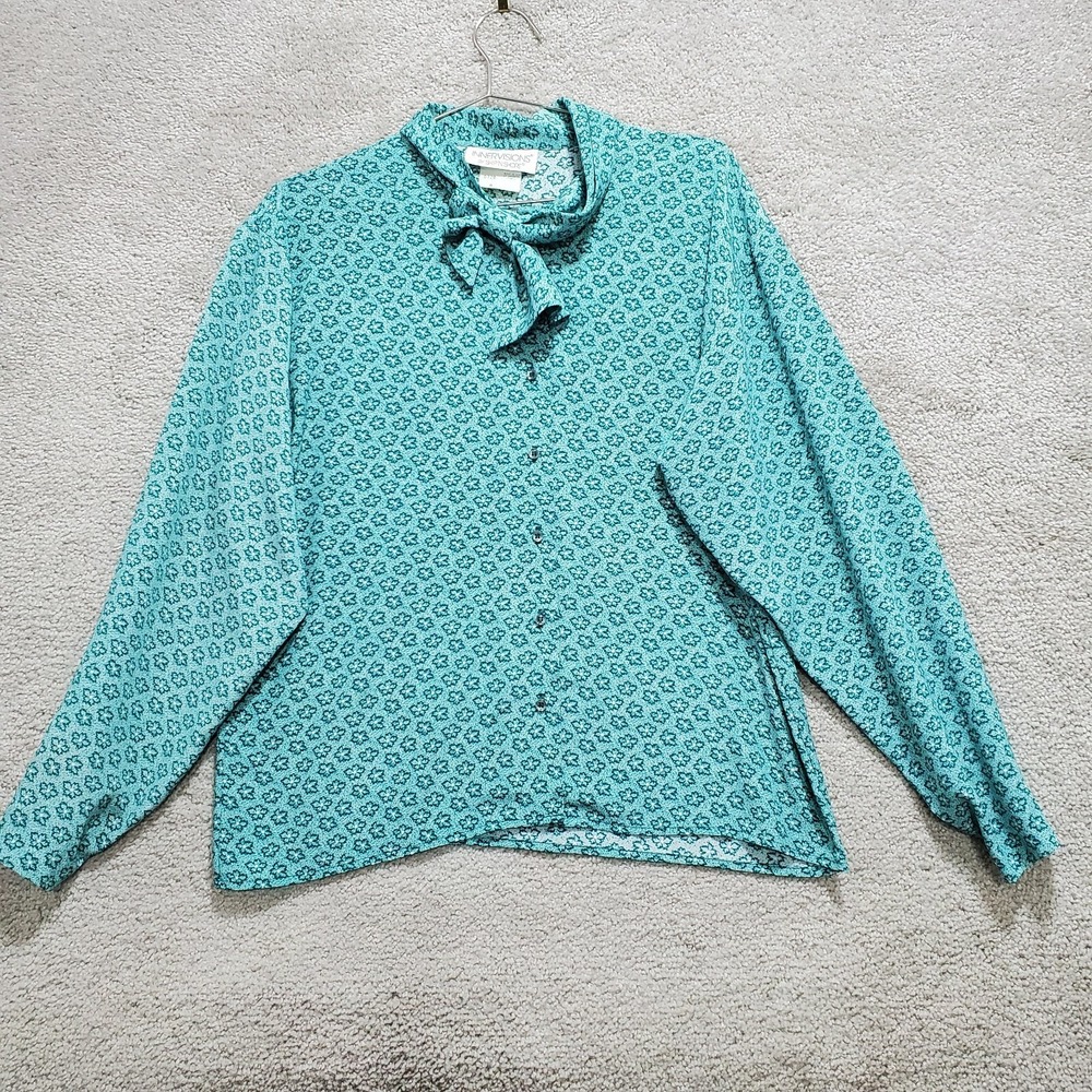 Vintage Innervisions by Ship N Shore Blouse Women's 8 Floral Tie Neck Button Up